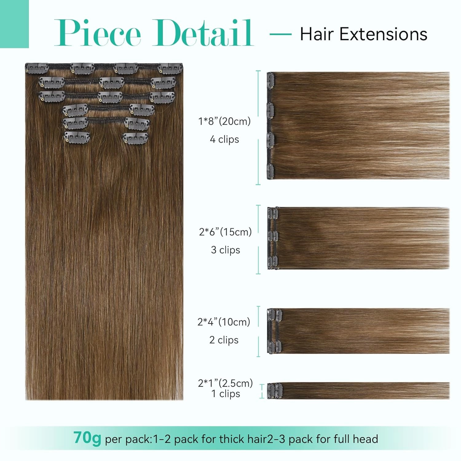 Ukira Brown Hair Extensions Real Human Hair, 18 Inch 70g 7pcs Light Brown Human Hair Extensions Clip ins for Women, Soft Natural Straight Remy Human Hair Clip in Extensions