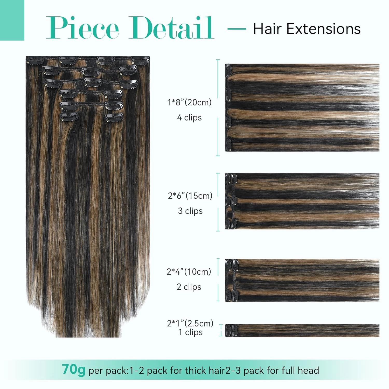 Ukira Clip in Hair Extensions Real Human Hair, 12 Inch 70g 7pcs Remy Human Hair Clip in Extensions, Natural Black Mixed Chestnut Brown Balayage Hair Extensions Real Human Hair for Women