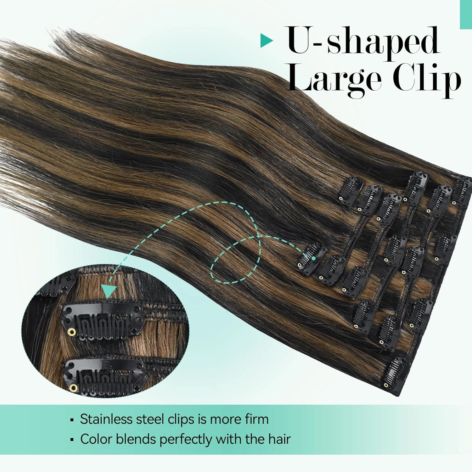 Ukira Clip in Hair Extensions Real Human Hair, 12 Inch 70g 7pcs Remy Human Hair Clip in Extensions, Natural Black Mixed Chestnut Brown Balayage Hair Extensions Real Human Hair for Women