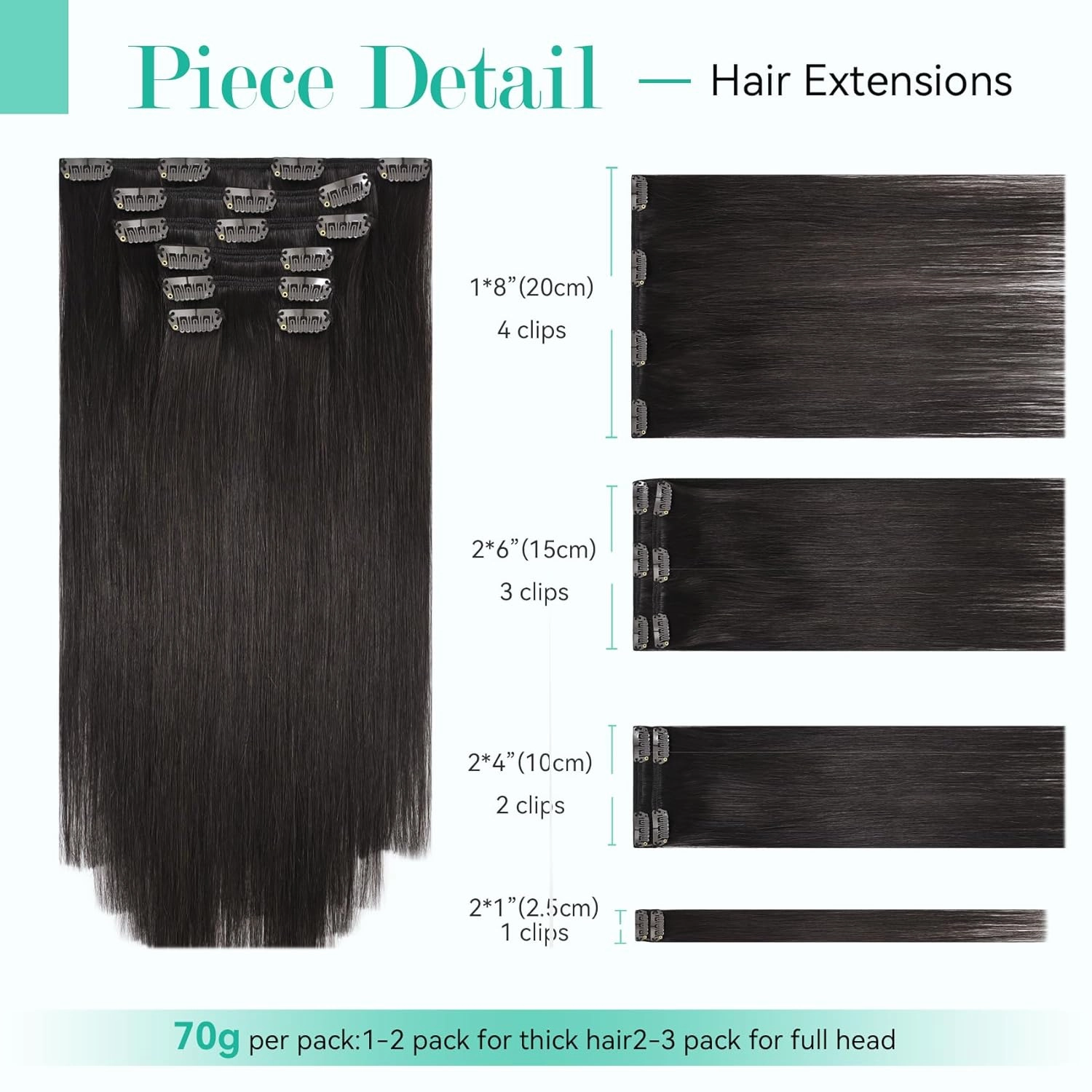 Ukira Dark Brown Hair Extensions Clip in Real Human Hair, 15 Inch 70g 7pcs Dark Brown Clip in Hair Extensions Real Human Hair, Soft Natural Straight Remy Human Hair Clip ins for Women