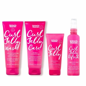 Umberto Giannini Curl Care Kit - Scrunching Jelly, Wash Shampoo, Care Conditioner & Refreshing Styling Spray - Vegan & Cruelty Free Hair Care