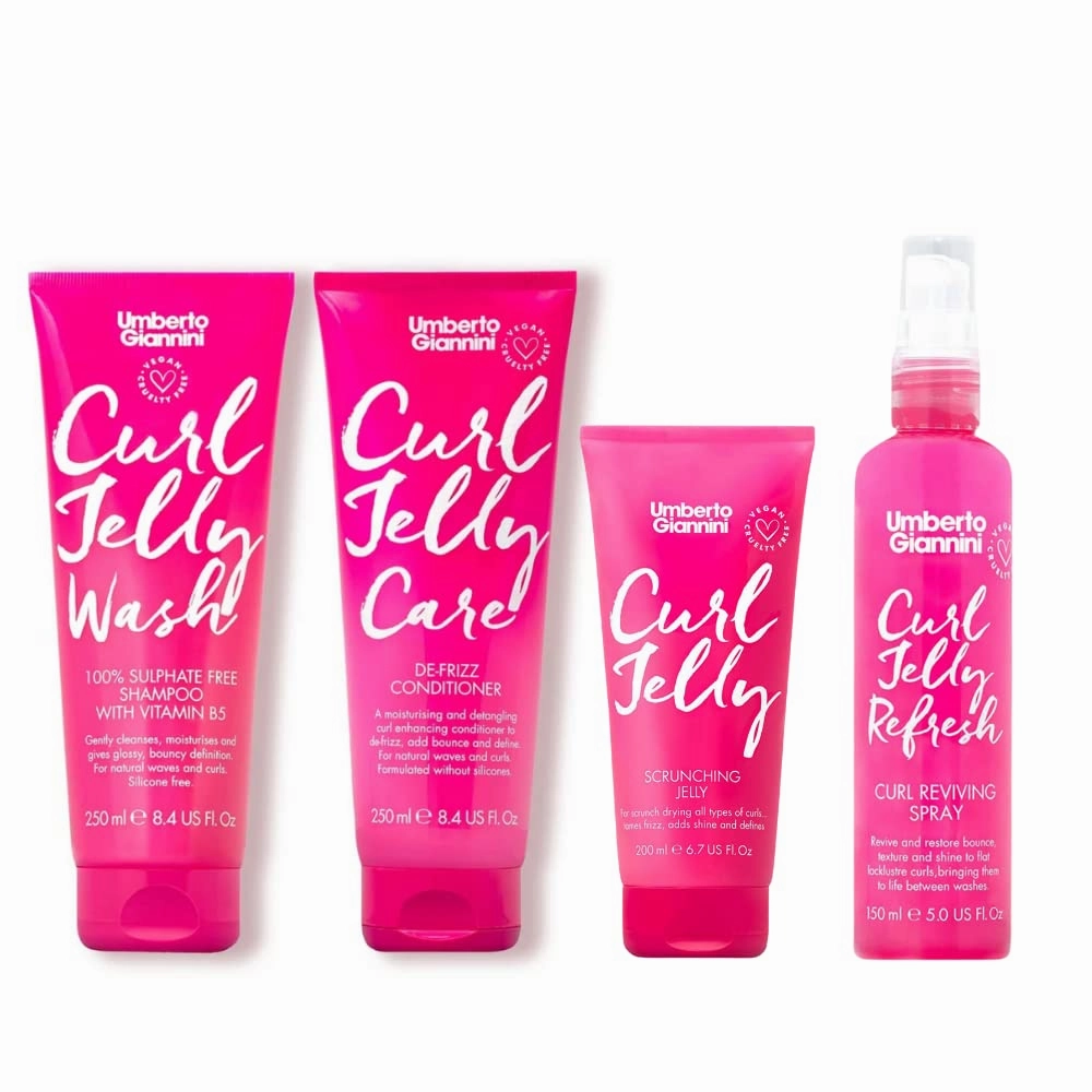 Umberto Giannini Curl Care Kit - Scrunching Jelly, Wash Shampoo, Care Conditioner & Refreshing Styling Spray - Vegan & Cruelty Free Hair Care
