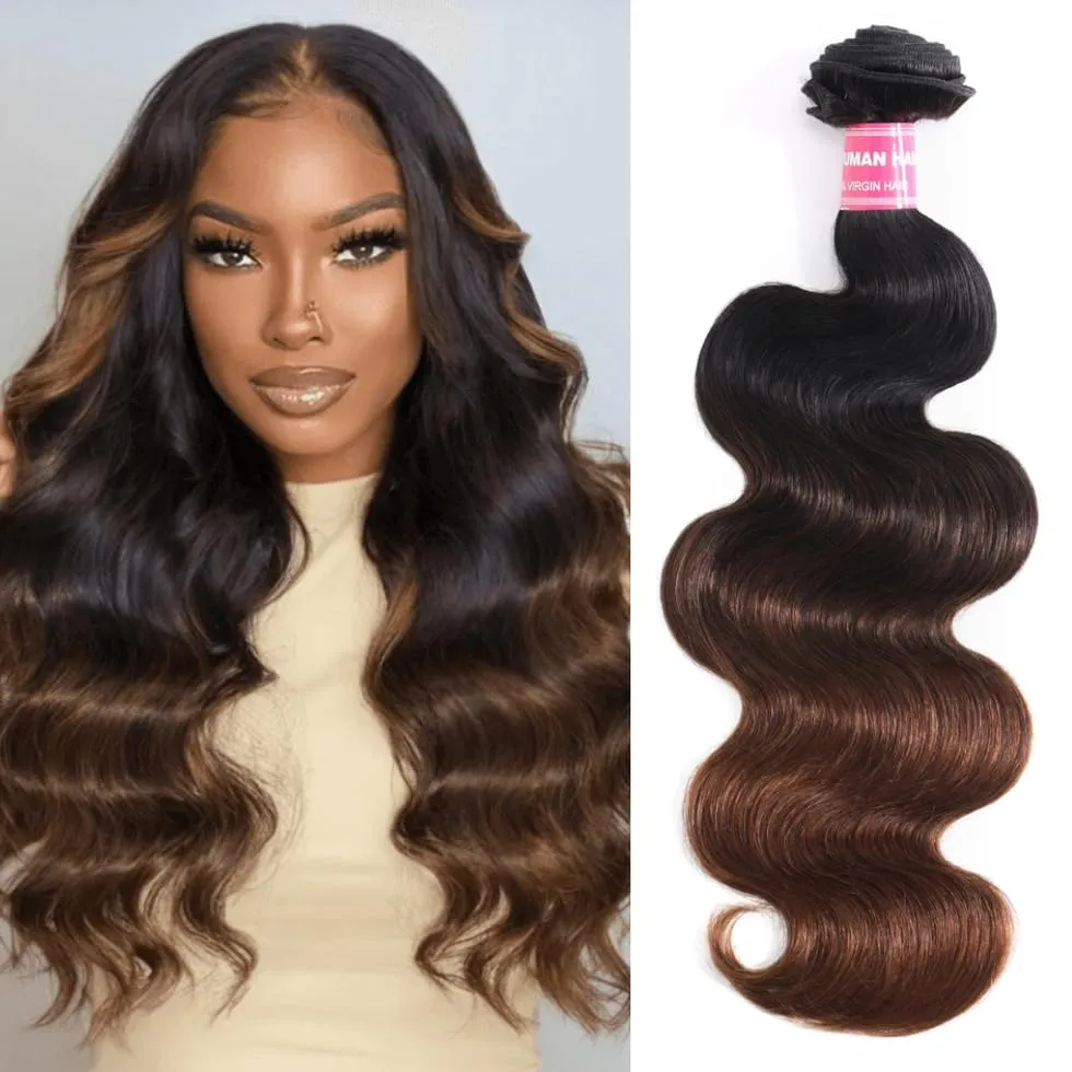 UNICE Chestnut Brown Ombre Body Wave Human Hair Weave 1 Bundle 8 inch Brazilian Remy Human Hair Sew In Extensions Soft and Keep Waves after Multiple Washes