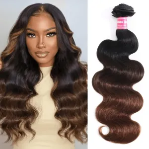 UNICE Chestnut Brown Ombre Body Wave Human Hair Weave 1 Bundle 8 inch Brazilian Remy Human Hair Sew In Extensions Soft and Keep Waves after Multiple Washes