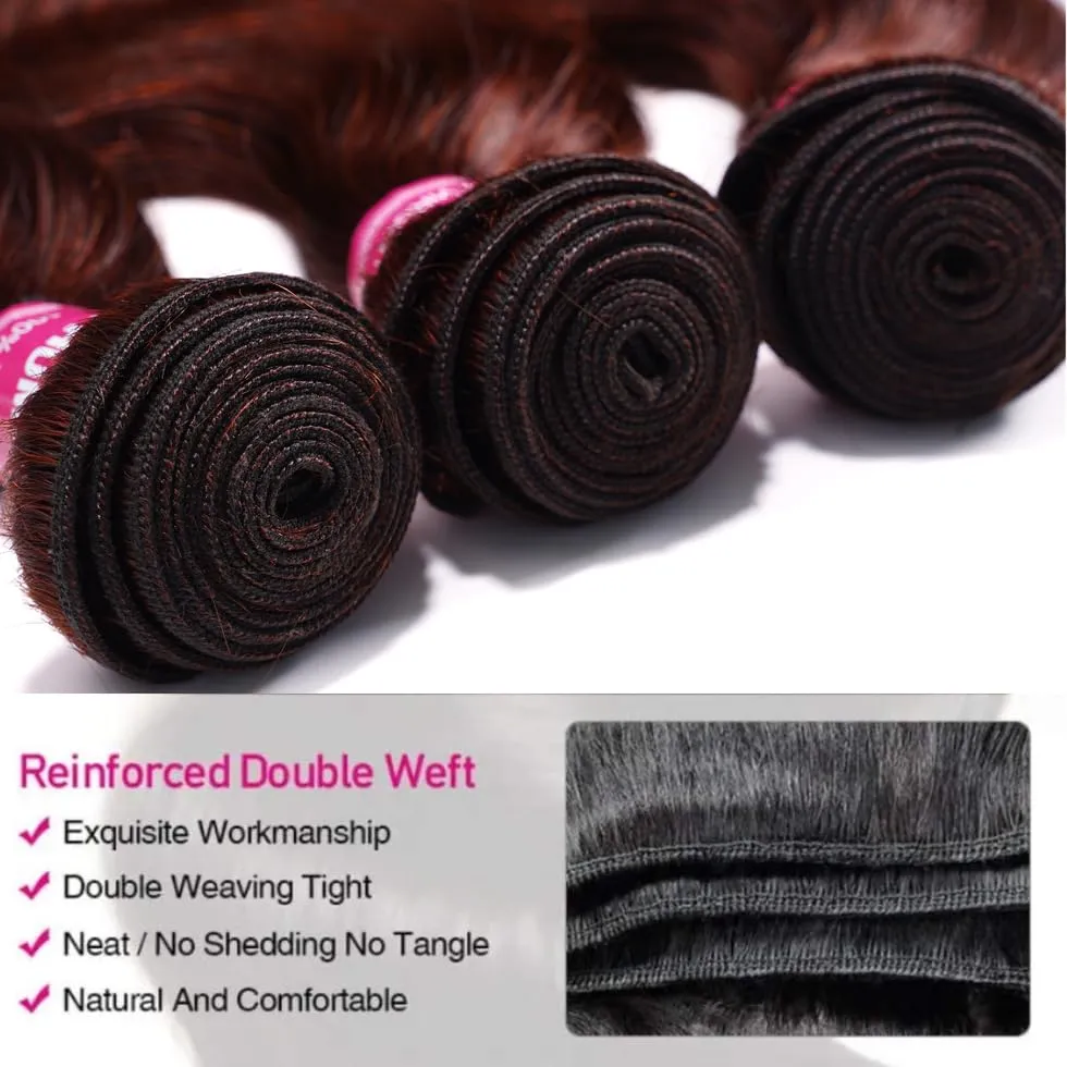 UNICE Reddish Brown Body Wave Human Hair Weave 1 Bundle 26 inch Brazilian Remy Human Hair Sew In Extensions 33b Color Soft and Keep Waves after Multiple Washes