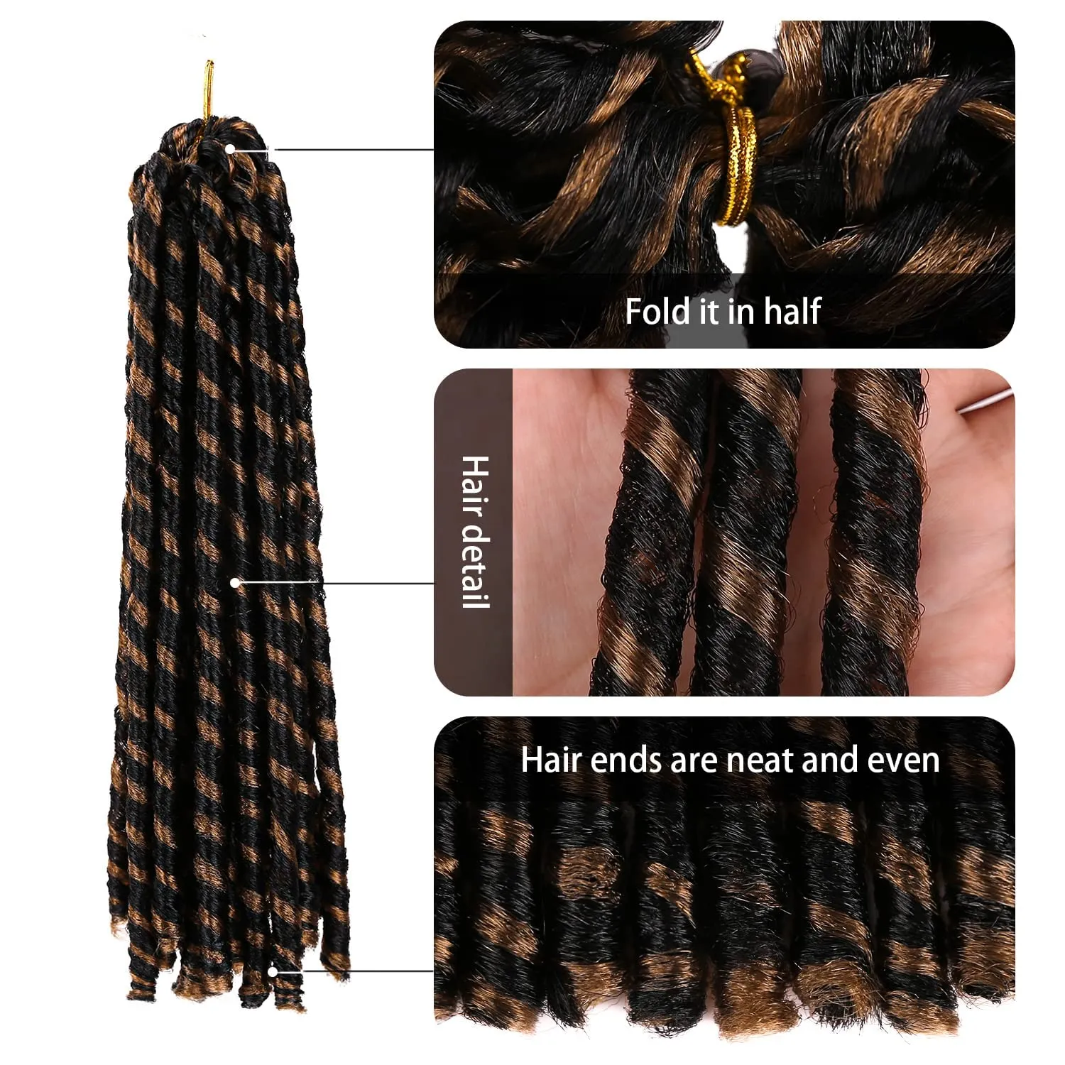 Urban Soft Dread Crochet Hair - 4 Packs Straight Faux Locs Dreadlocks Braids 2 Style in One (4 Packs, #1B-27)