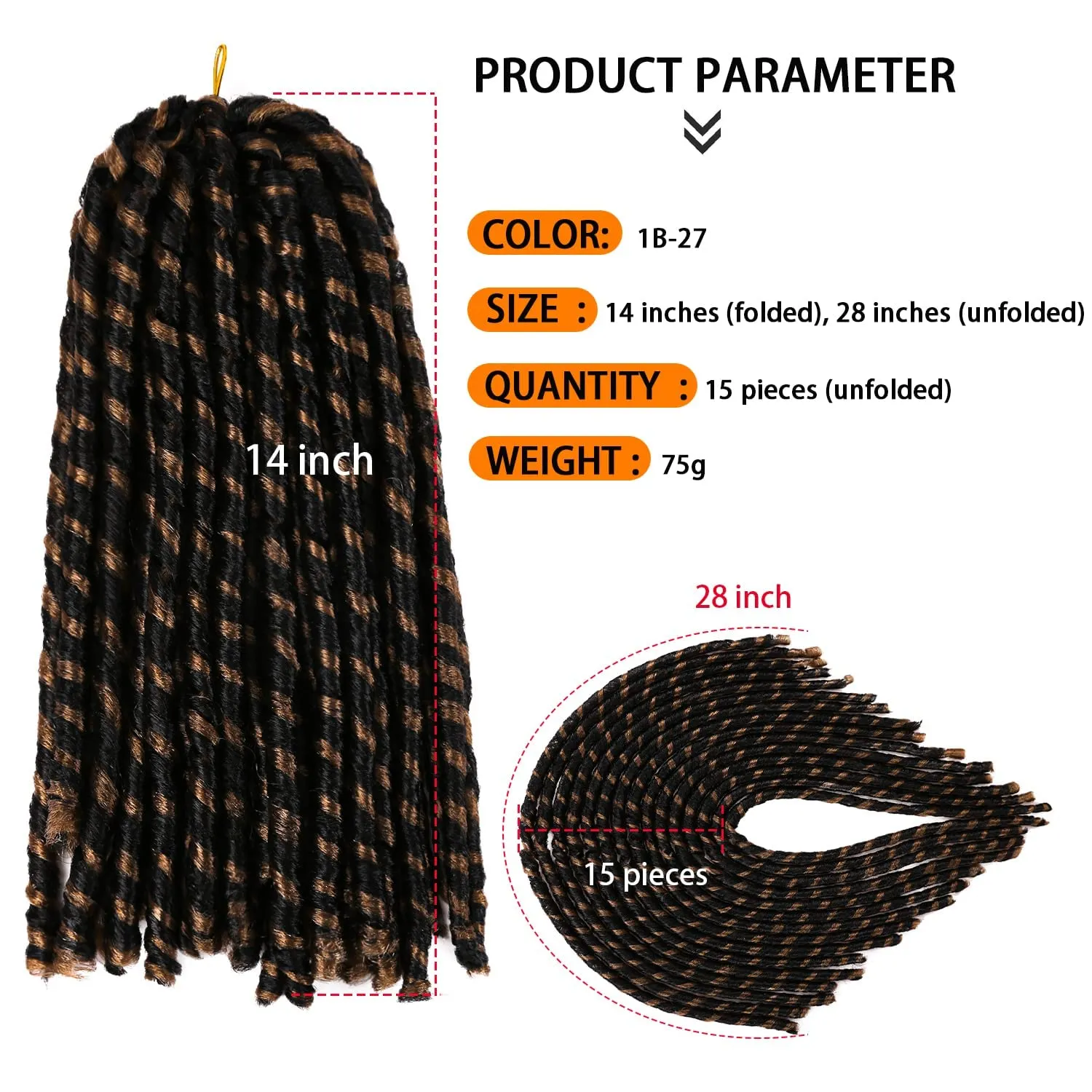 Urban Soft Dread Crochet Hair - 4 Packs Straight Faux Locs Dreadlocks Braids 2 Style in One (4 Packs, #1B-27)