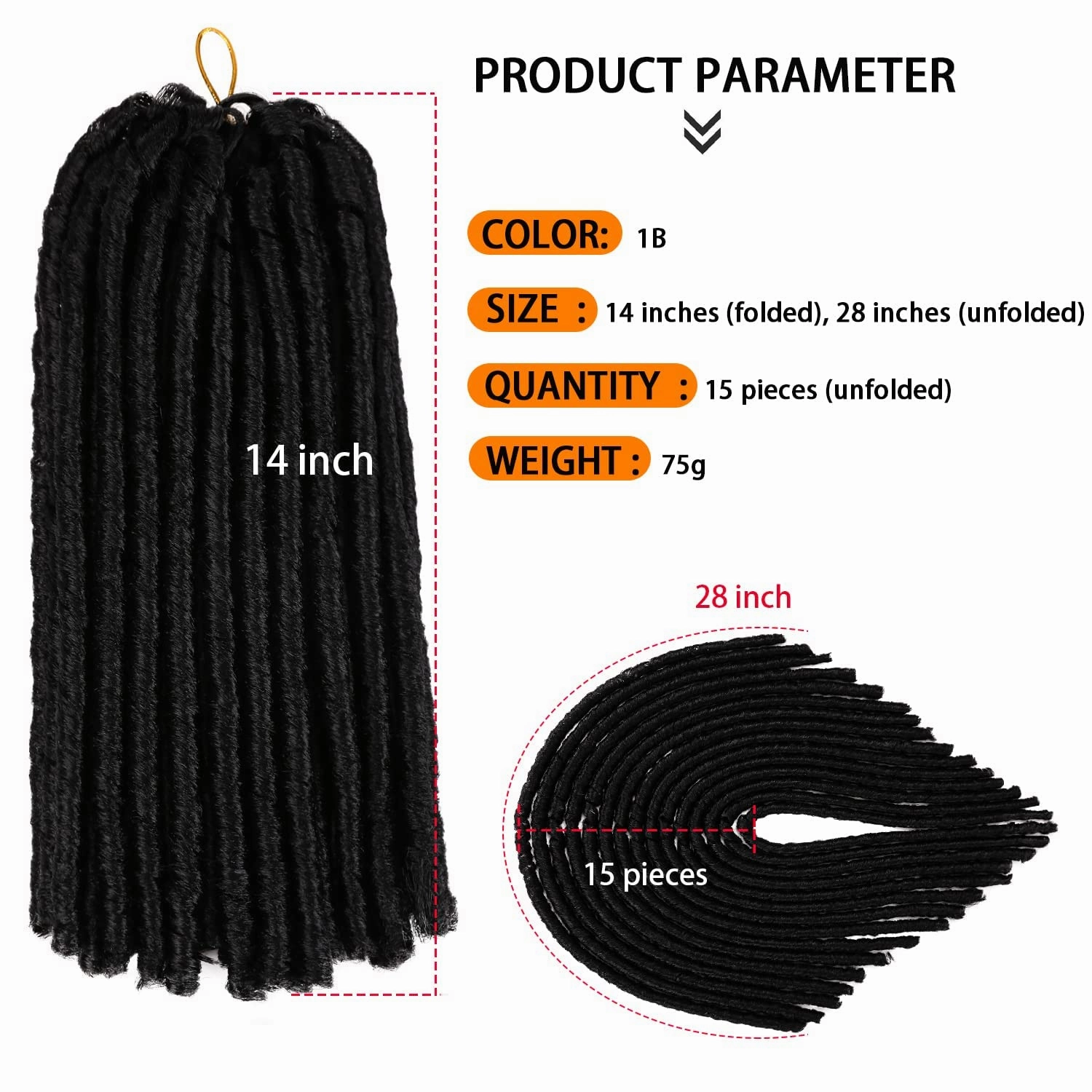 Urban Soft Dread Crochet Hair - 4 Packs Straight Faux Locs Crochet Braids 2 STYLE in ONE (#1B)