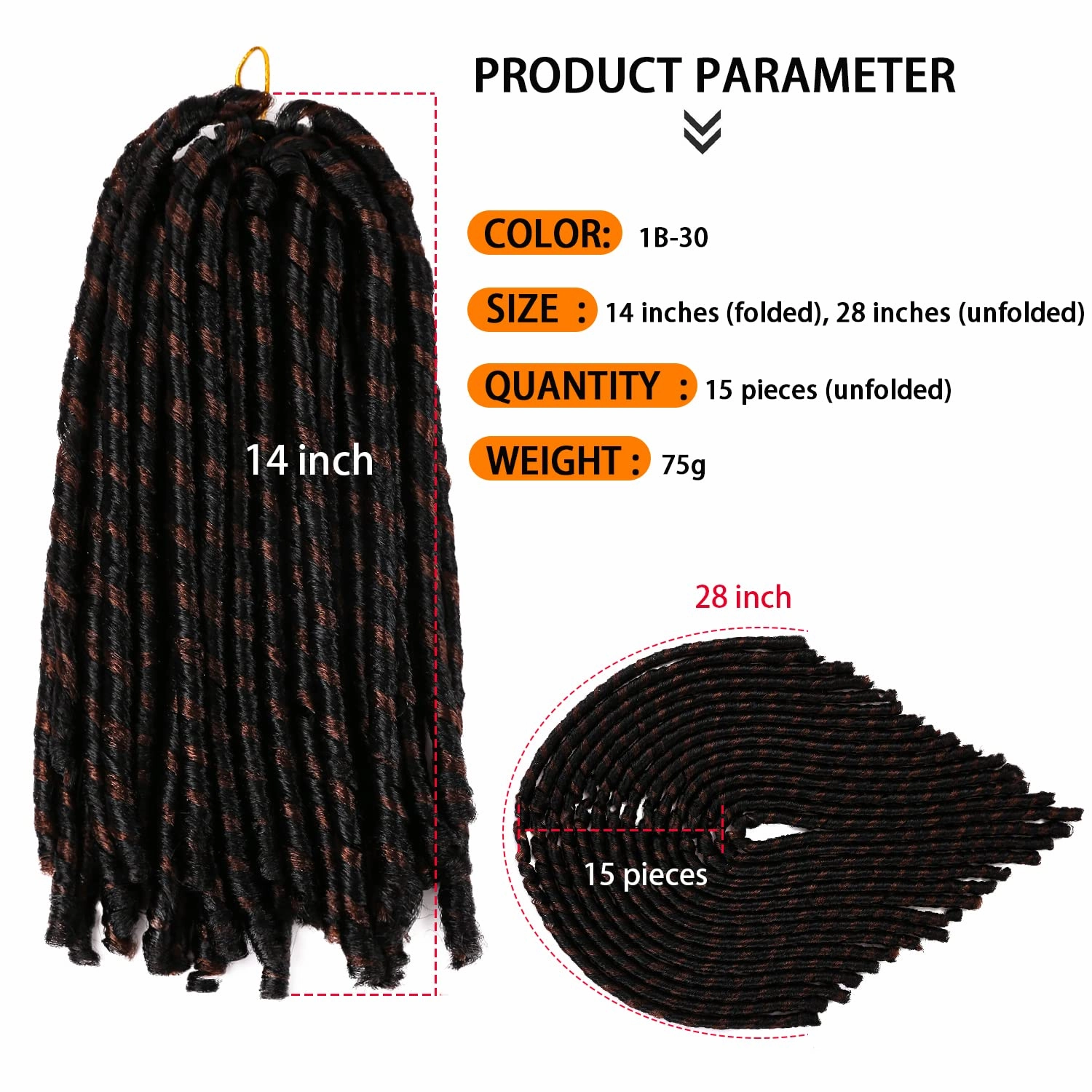 Urban Soft Dread Crochet Hair - 4 Packs Straight Faux Locs Dreadlocks Braids 2 Style in One (4 Packs, #1B-30)
