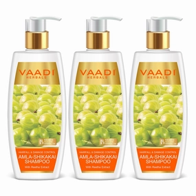 Vaadi Herbal Organic Amla Shikakai Reetha Shampoo Anti-Dandruff - For Hair Loss Dry Itchy Sensitive Scalp Moisturizing Treatment - Hair Growth and Thickening - Sulphate Free Paraben Free - 3 X 350 Ml