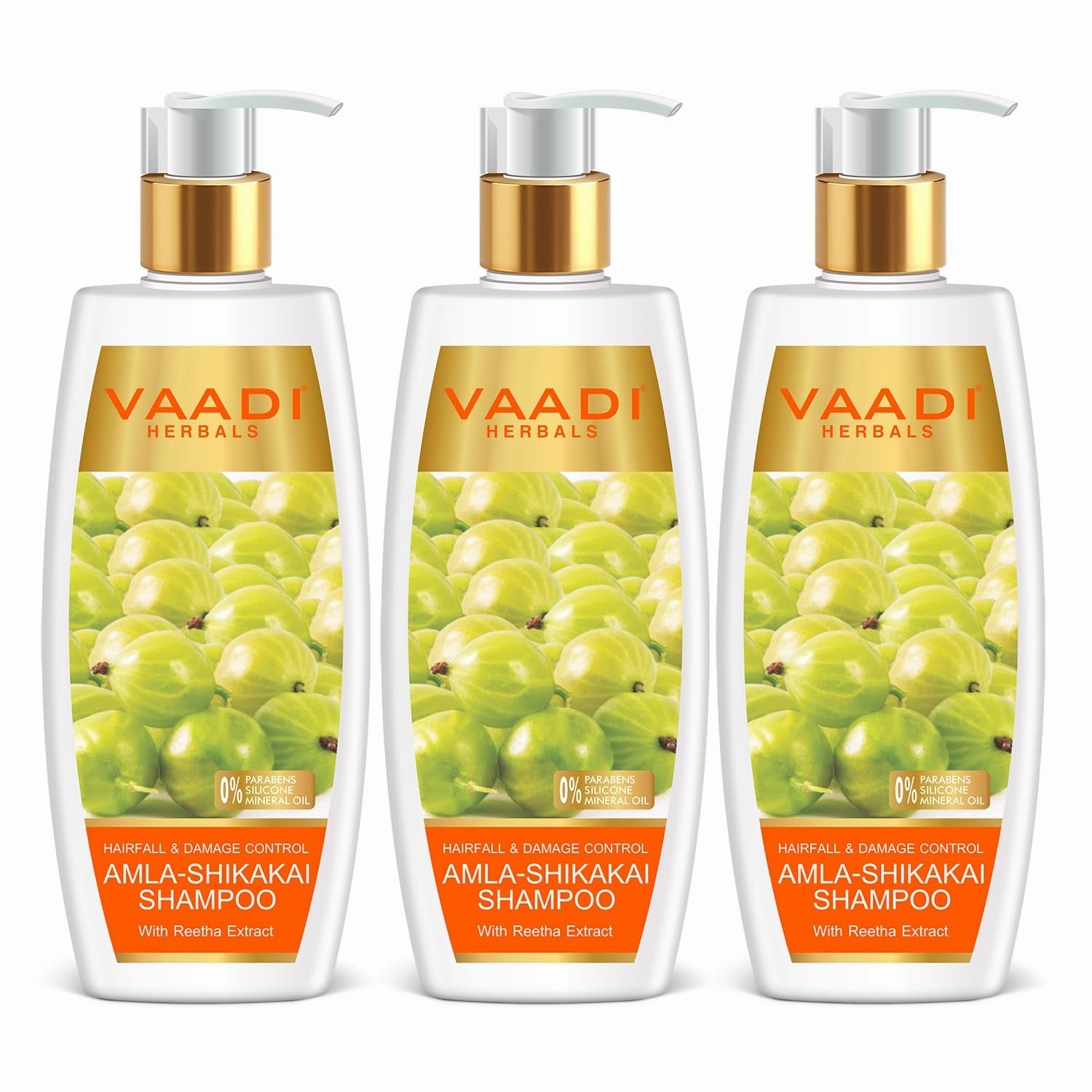 Vaadi Herbal Organic Amla Shikakai Reetha Shampoo Anti-Dandruff - For Hair Loss Dry Itchy Sensitive Scalp Moisturizing Treatment - Hair Growth and Thickening - Sulphate Free Paraben Free - 3 X 350 Ml