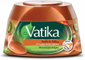 Vatika Naturals Vatika Moroccan Argan Styling Hair Cream | Soft & Silky | Heat Protect | For Dull, Dry & Unmanageable Hair -140 ml / 4.9 oz كريم شعر فاتيكا
