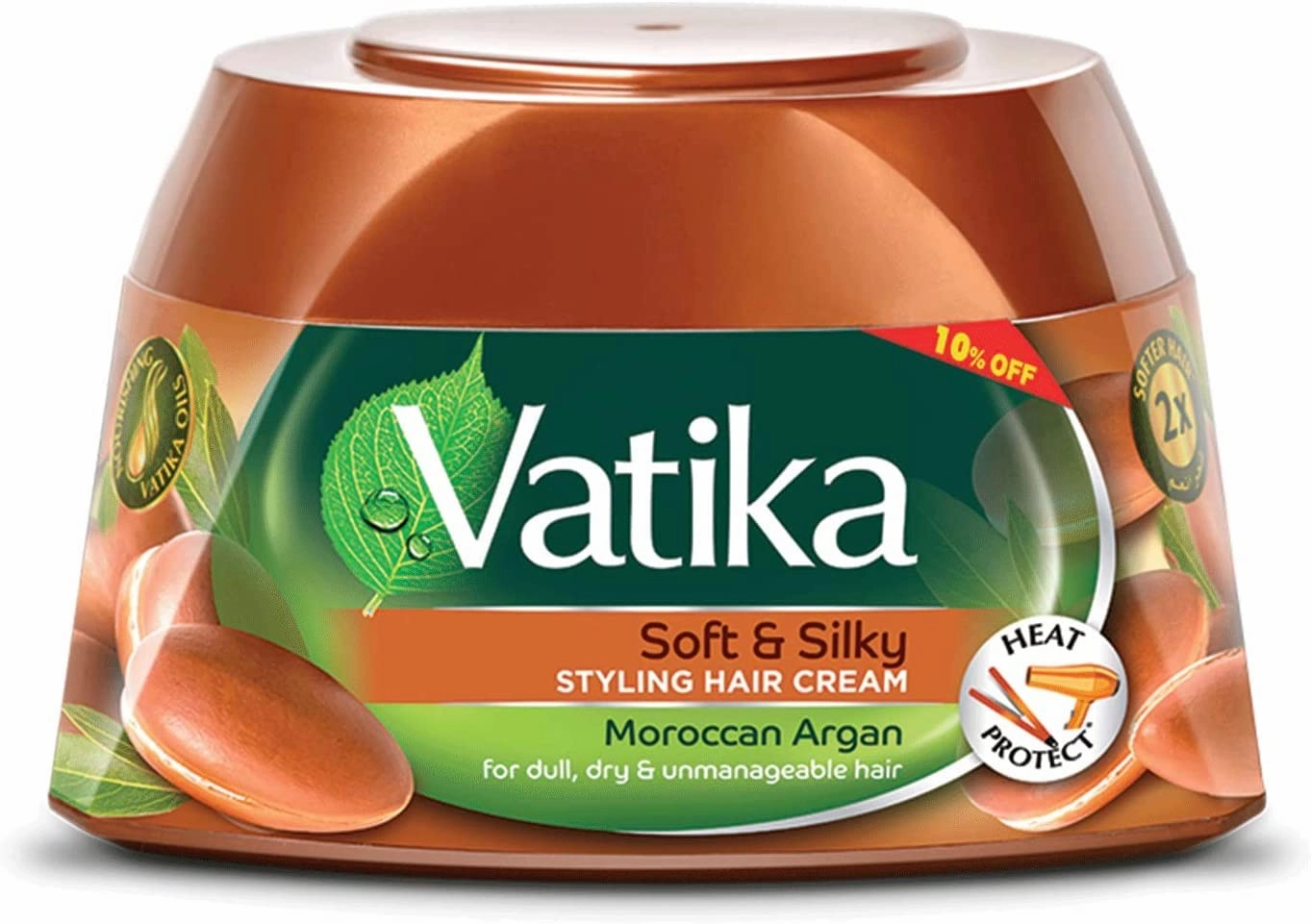 Vatika Naturals Vatika Moroccan Argan Styling Hair Cream | Soft & Silky | Heat Protect | For Dull, Dry & Unmanageable Hair -140 ml / 4.9 oz كريم شعر فاتيكا