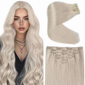 Ve Sunny Clip in Hair Extensions Human Hair Soft Clip in Extensions Platinum Blonde Clip in Hair Extensions Short Hair Blonde Clip in Human Hair Extensions White Color 5pcs 80g 12inch