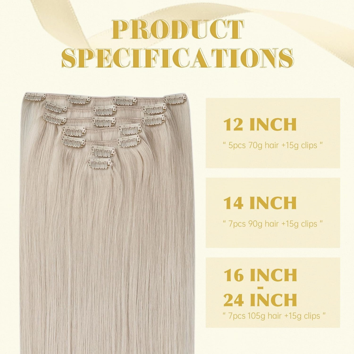 Ve Sunny Clip in Hair Extensions Human Hair Soft Clip in Extensions Platinum Blonde Clip in Hair Extensions Short Hair Blonde Clip in Human Hair Extensions White Color 5pcs 80g 12inch