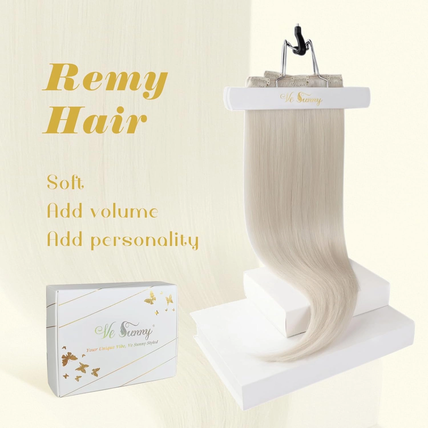 Ve Sunny Clip in Hair Extensions Human Hair Soft Clip in Extensions Platinum Blonde Clip in Hair Extensions Short Hair Blonde Clip in Human Hair Extensions White Color 5pcs 80g 12inch
