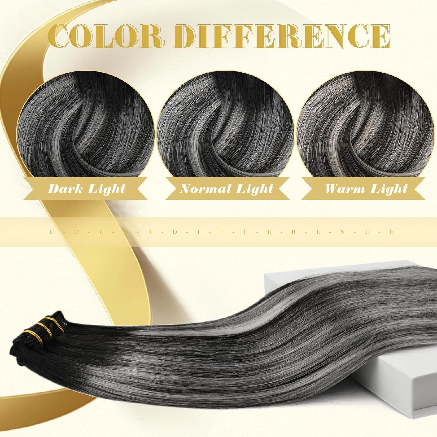 Ve Sunny Clip in Hair Extensions Real Human Hair Ombre Hair Clip in Extensions Ombre Black Roots to Grey Balayage Human Hair Extensions Clip ins Short Straight Remy Hair 80g 5pcs 12inch