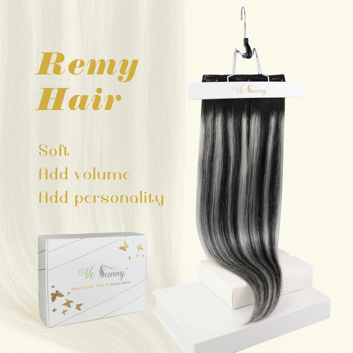 Ve Sunny Clip in Hair Extensions Real Human Hair Ombre Hair Clip in Extensions Ombre Black Roots to Grey Balayage Human Hair Extensions Clip ins Short Straight Remy Hair 80g 5pcs 12inch