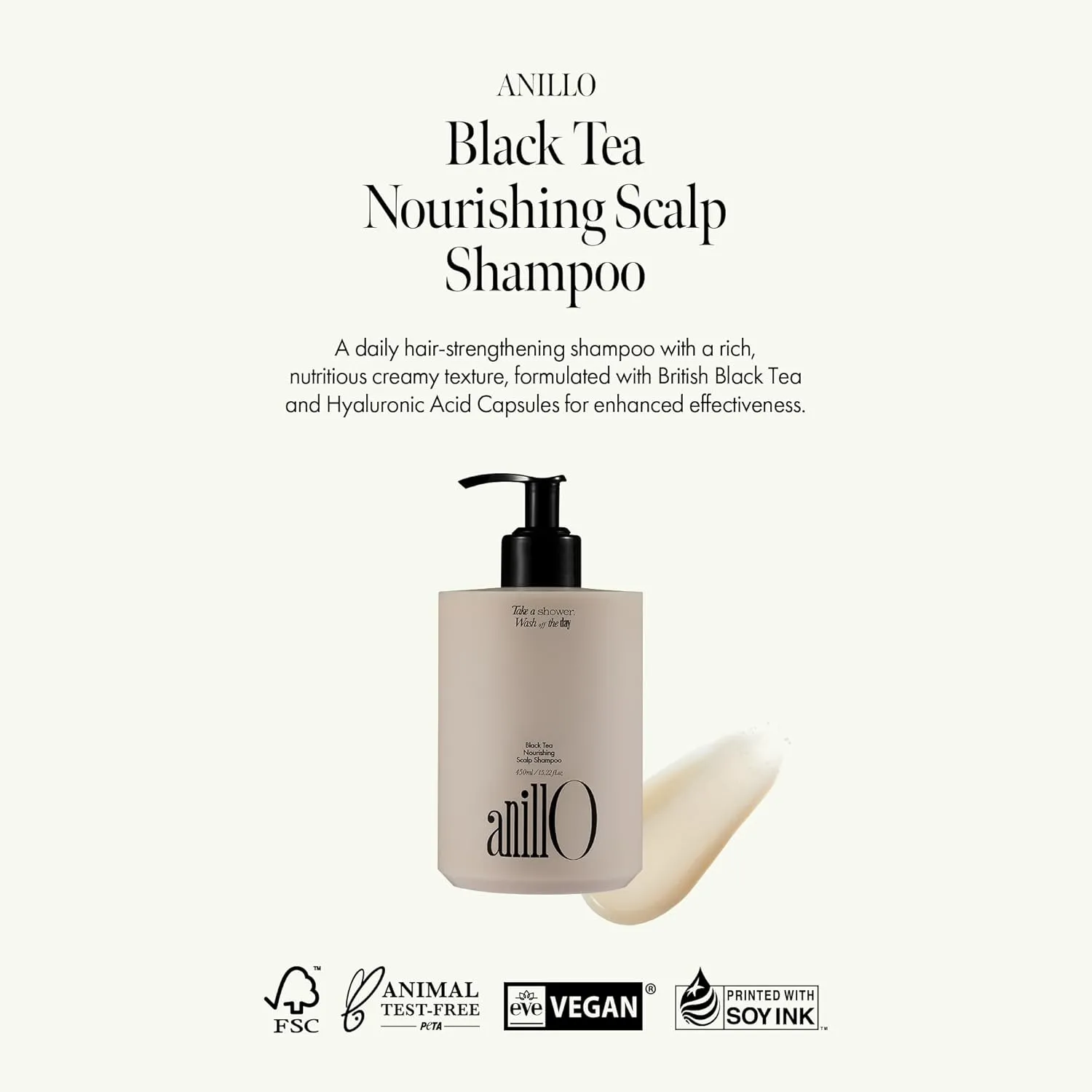 Vegan Nourishing Scalp Shampoo with Black Tea, Hyaluronic & Amino Acids to Strengthen Scalp Barrier, Creamy Woody Scent, Paraben, Sulfate & Silicone Free 450ml / 15.22 fl. Oz