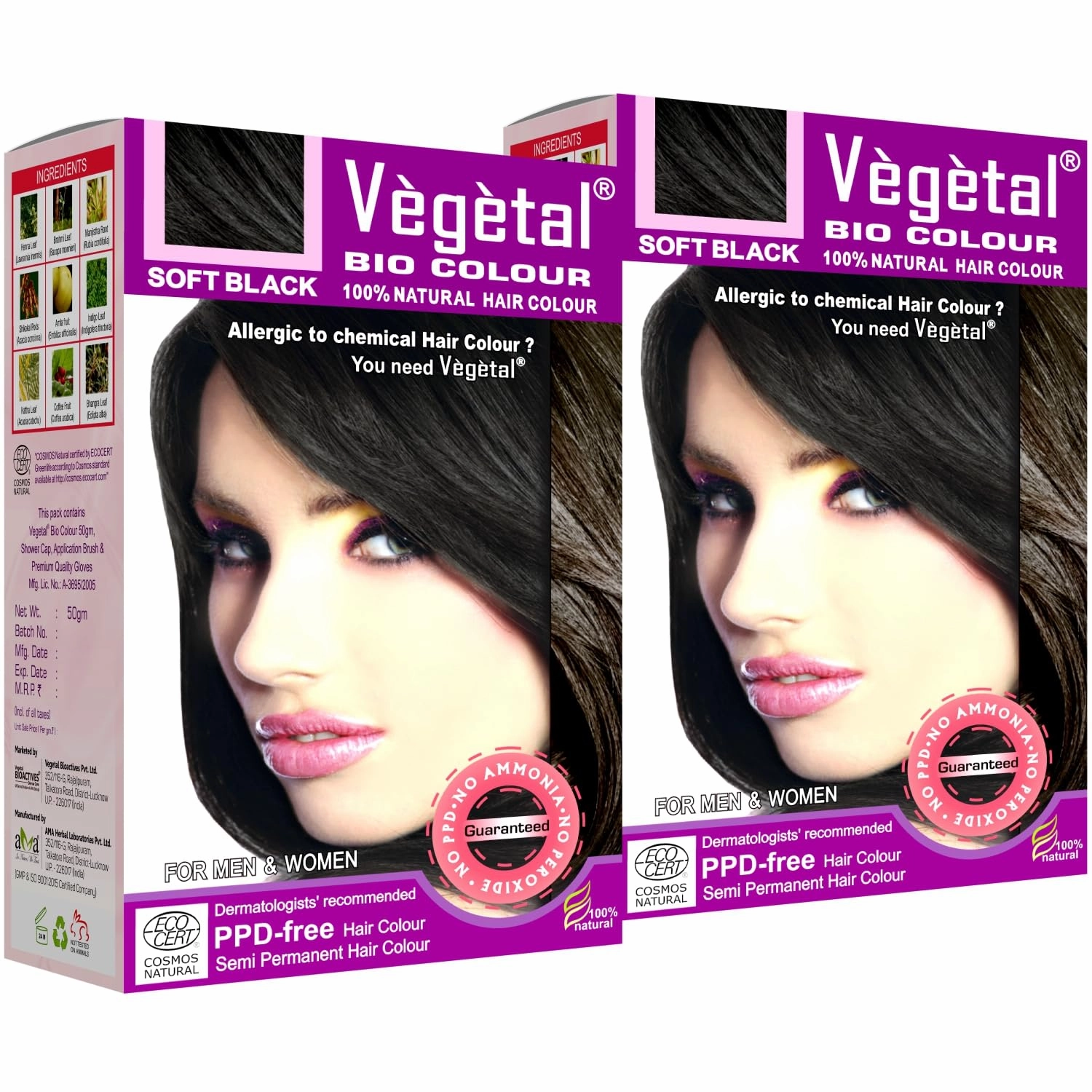 Vegetal Bio Colour - Experience Natural Black Hair Color Unisex | Ammonia-Free, PPD-Free, 100% Organic, and Herbal | Safe and Effective Hair Dye | Complete Kit Included | 50g