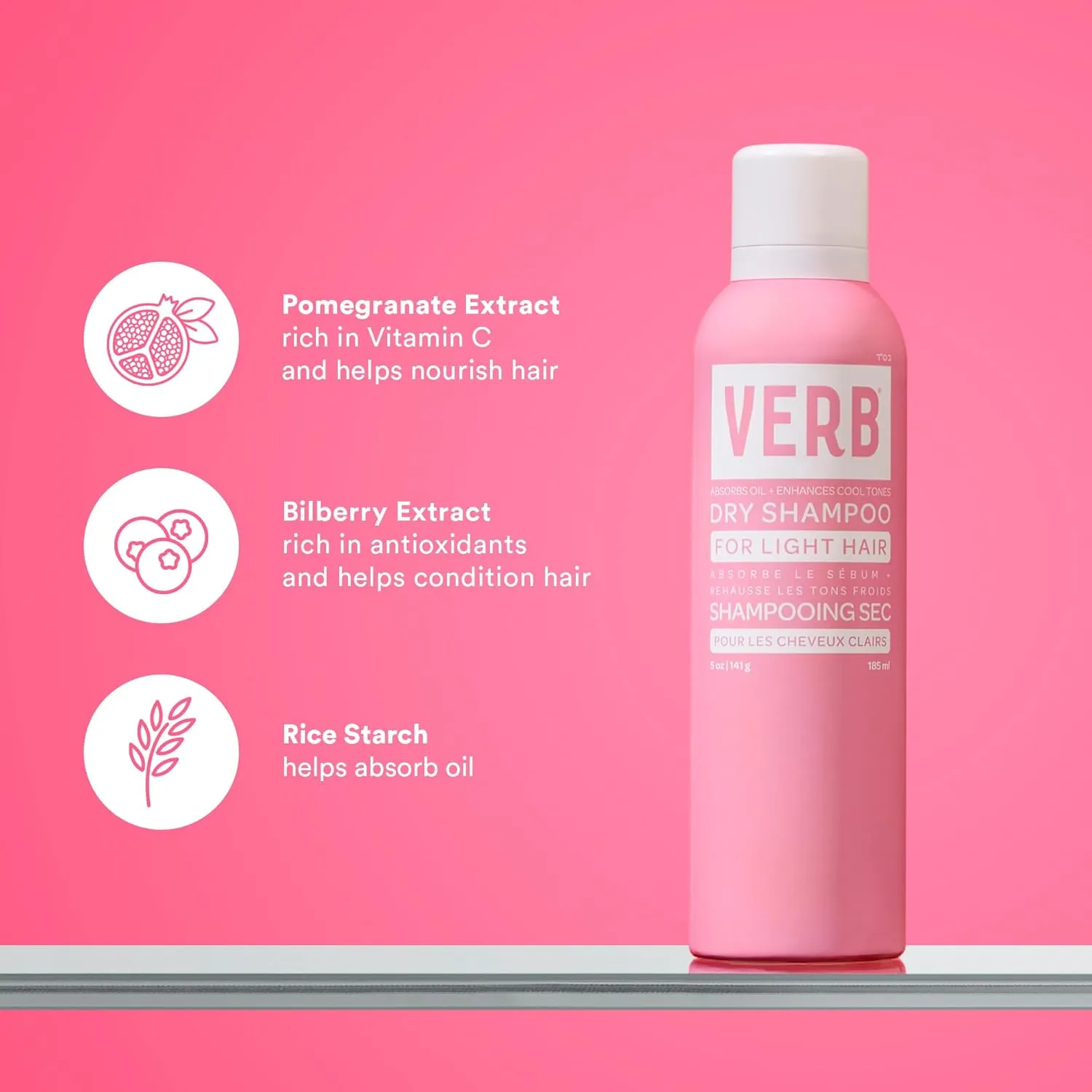 VERB Dry Shampoo Light - Gentle Cleanse, Style Extender & Light Volume - Refreshing Dry Shampoo Spray Removes Oil & Adds Volume - Vegan Dry Shampoo for Light Tones With No Harmful Sulfates, 5 oz