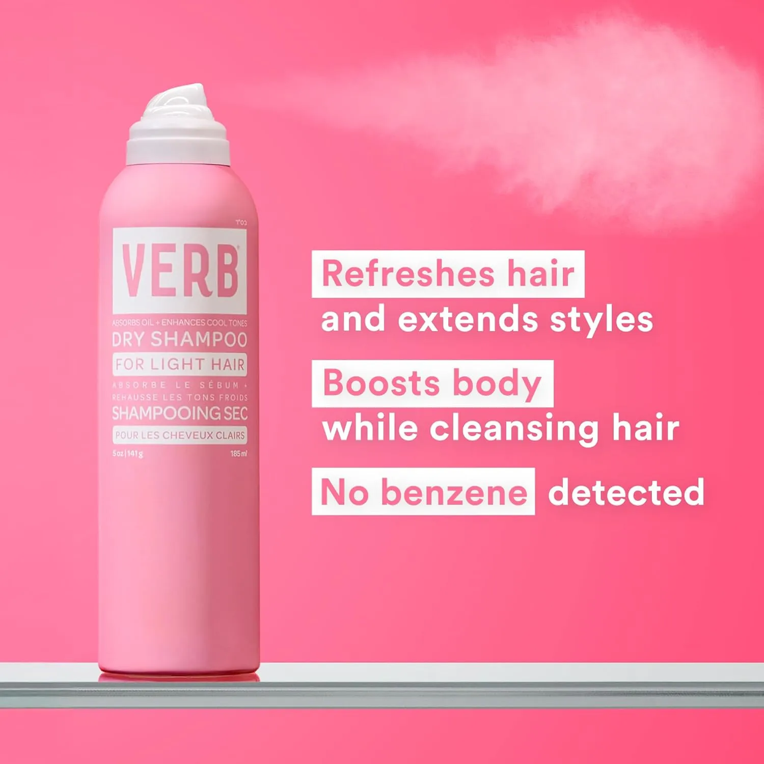 VERB Dry Shampoo Light - Gentle Cleanse, Style Extender & Light Volume - Refreshing Dry Shampoo Spray Removes Oil & Adds Volume - Vegan Dry Shampoo for Light Tones With No Harmful Sulfates, 5 oz
