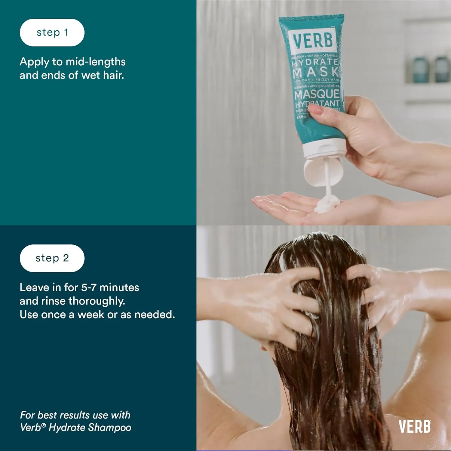 VERB Hydrate Shampoo   Conditioner Duo - Cleanses   Nourishes Dry   Frizzy Hair to Smooth   Reduce Frizz - Amber   Warm Jasmine Scent