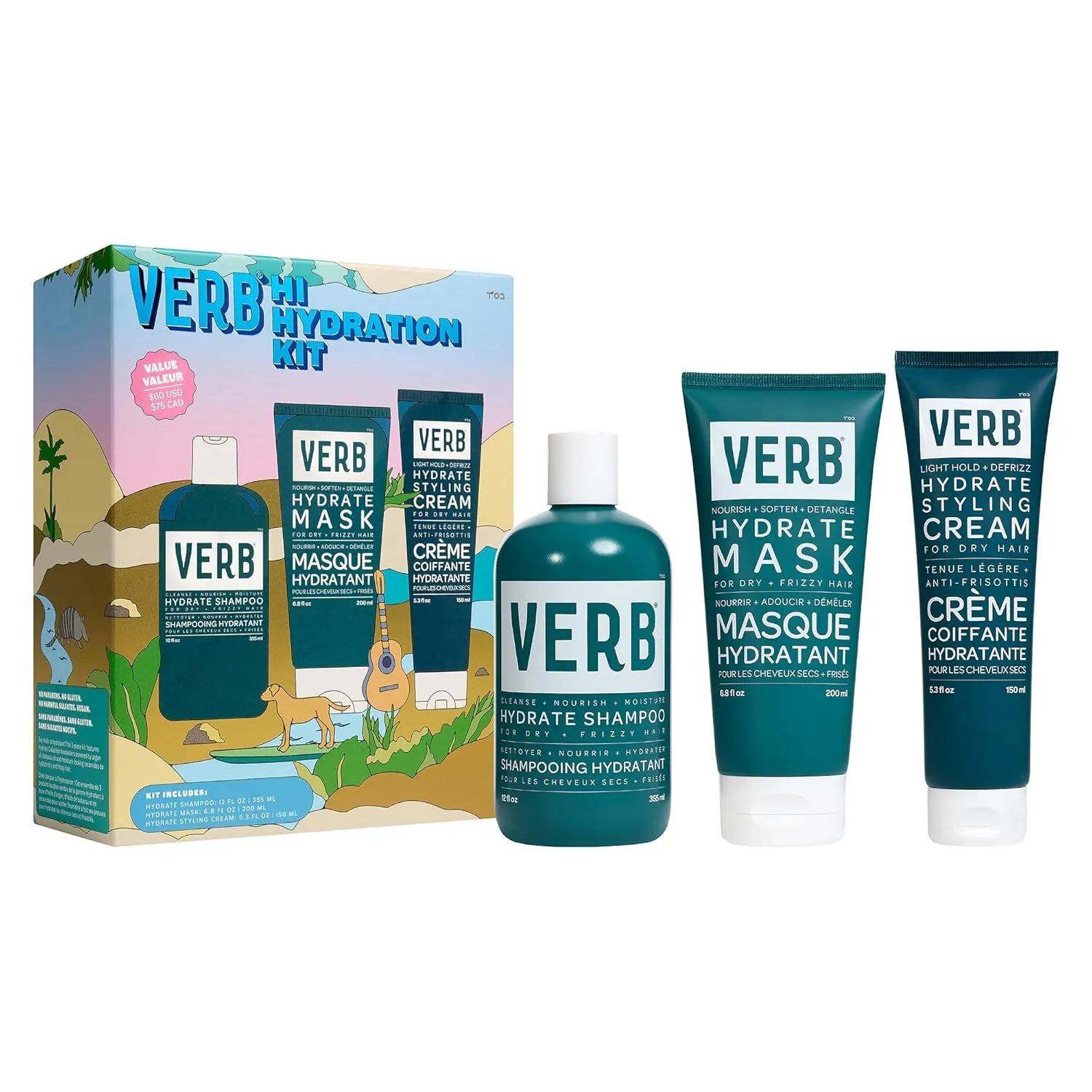 VERB Hydrate Shampoo   Conditioner Duo - Cleanses   Nourishes Dry   Frizzy Hair to Smooth   Reduce Frizz - Amber   Warm Jasmine Scent
