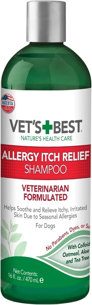 Vet's Best Allergy Relief Dog Shampoo – Oatmeal and Aloe Formula for Itchy Skin and Seasonal Allergies – Soothing Anti-Itch Shampoo for Dogs with Dry, Sensitive Skin – 16 oz