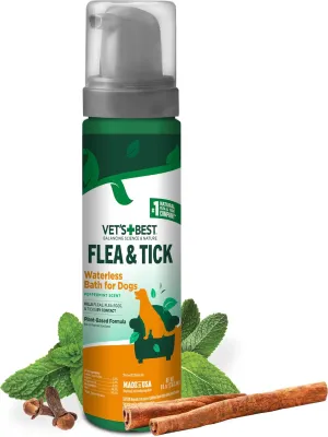 Vet's Best Flea & Tick Waterless Bath Foam for Dogs - Flea-Killing Dry Shampoo for Dogs - Plant-Based Ingredients - Certified Natural Oils - 8 oz