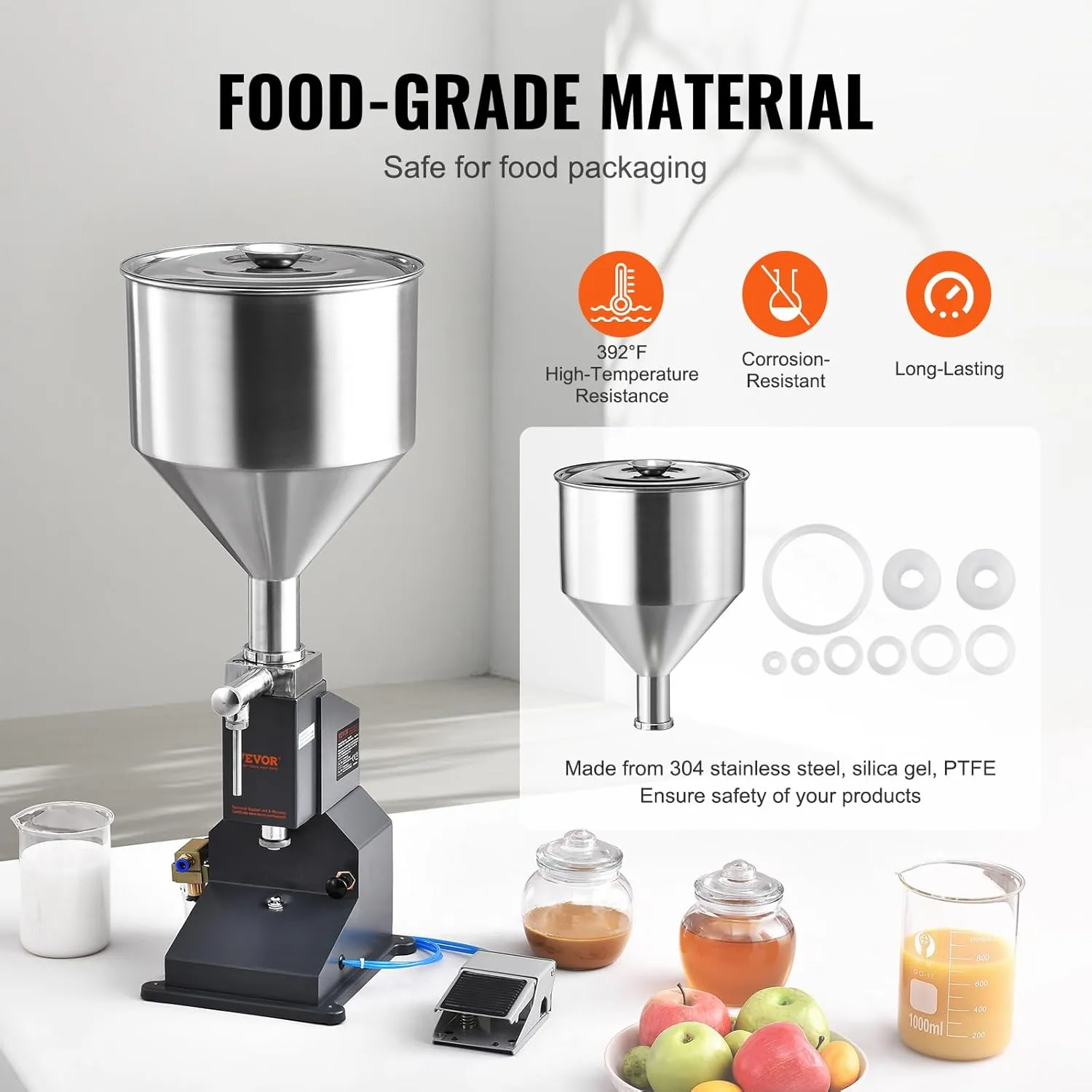 VEVOR A02 Pneumatic Paste Liquid Filling Machine, 5-50ml Adjustable Bottle Filling Machine with 10L Hopper for Filling Paste/Cream/Cosmetic/Perfume/Drink/Medicine/Shampoo/Lip Gloss