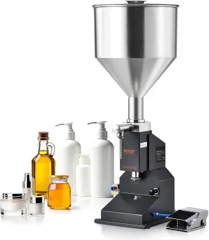 VEVOR A02 Pneumatic Paste Liquid Filling Machine, 5-50ml Adjustable Bottle Filling Machine with 10L Hopper for Filling Paste/Cream/Cosmetic/Perfume/Drink/Medicine/Shampoo/Lip Gloss