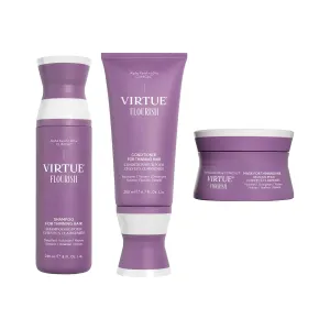 Virtue Flourish Shampoo, Conditioner, and Hair Mask Bundle for Fine and Thinning Hair, Sulfate Free, Color Safe
