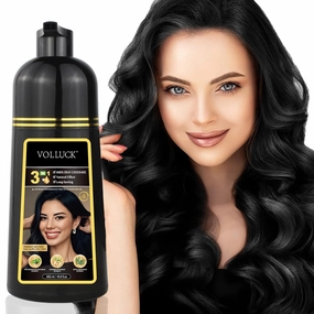 VOLLUCK Hair Dye Shampoo, Hair Dye Shampoo 3 in 1 Long Lasting Gray Hair Coverage for Women & Men (Black)