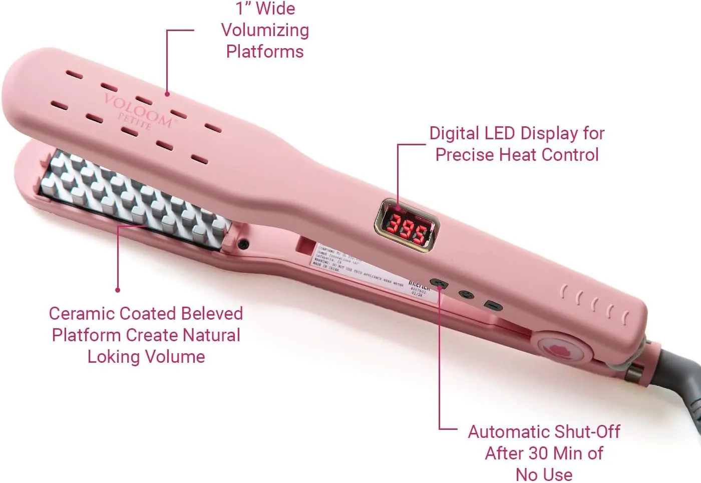 VOLOOM Petite 1” Inch Professional Volumizing Ceramic Flat Iron - Hair Volumizer & Styling Tool with Adjustable Temp & Auto Shut-Off for Lasting Volume for Medium or Fine Hair - Heat Resistant Case