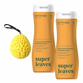 Volume and Shine Hair Shampoo 16 Fl Oz | Bundled with Bath Sponge | For Thin Hair, Naturally Derived Ingredients, Vegan and Plant Based, Soy Protein And Cranberries [Pack Of 2]