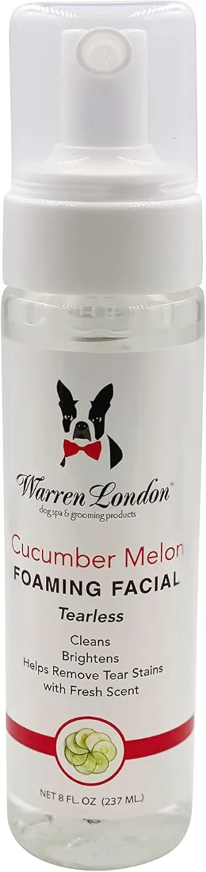 Warren London Foaming Pet Facial | Tear Free Dog Face Wash | Tearless Dog Shampoo for Faces & Dog Eye Stain Remover | Refreshing Cucumber Melon Wash | Made in USA | 8oz