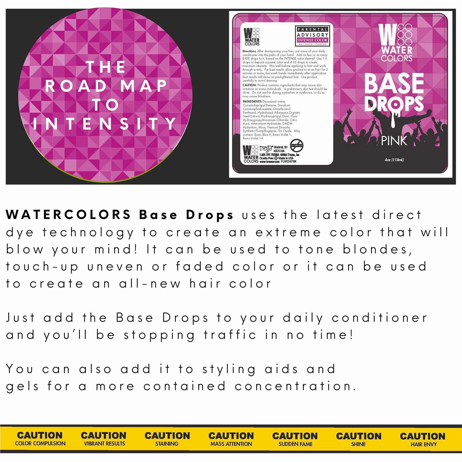 Watercolors Base Drops, Temporary Hair Dye Color Booster, Cruelty-Free, 4 oz - PINK