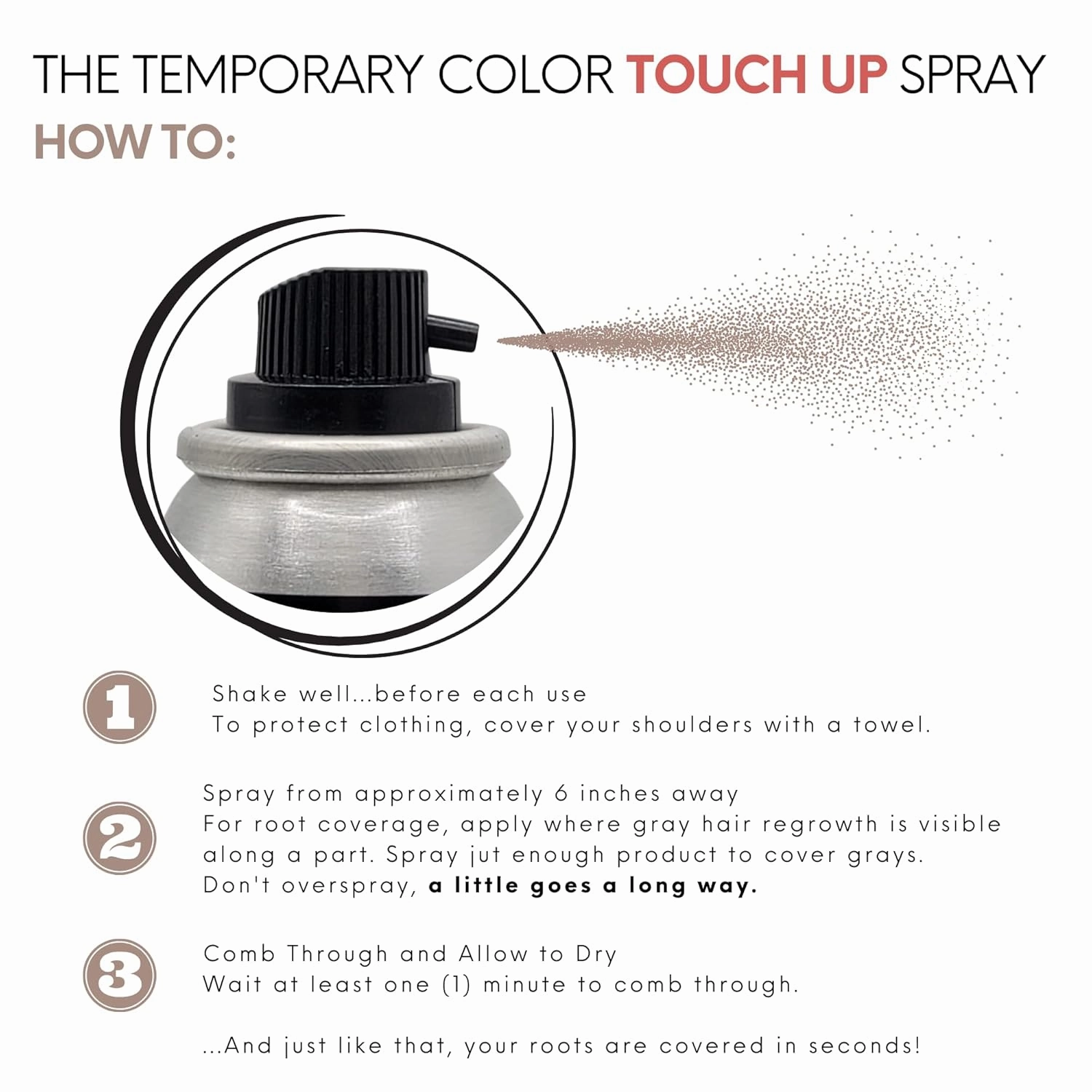 Watercolors Root Concealer Touch Up Texture & Volume Spray, Covers Gray Roots & Regrowth, 2oz, LIGHT BROWN