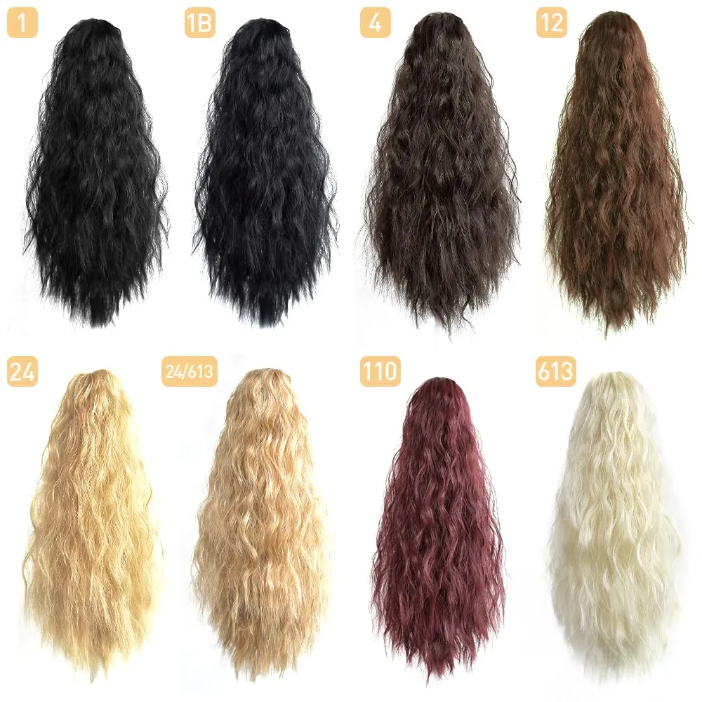 Wavy Ponytail Extension Claw Clip for Black Women 18" Synthetic Curly Clips in Pony Tails Hair Extensions Wigs Fluffy Heat Resistant Hairpieces for Wedding Party Daily Use 6 Oz Natural Black