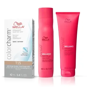 WELLA Color Charm Invigo Brilliance Color Protection Shampoo & Conditioner, For Fine Hair   Hair Toner, Neutralize Brass, T15 Pale Beige Blonde
