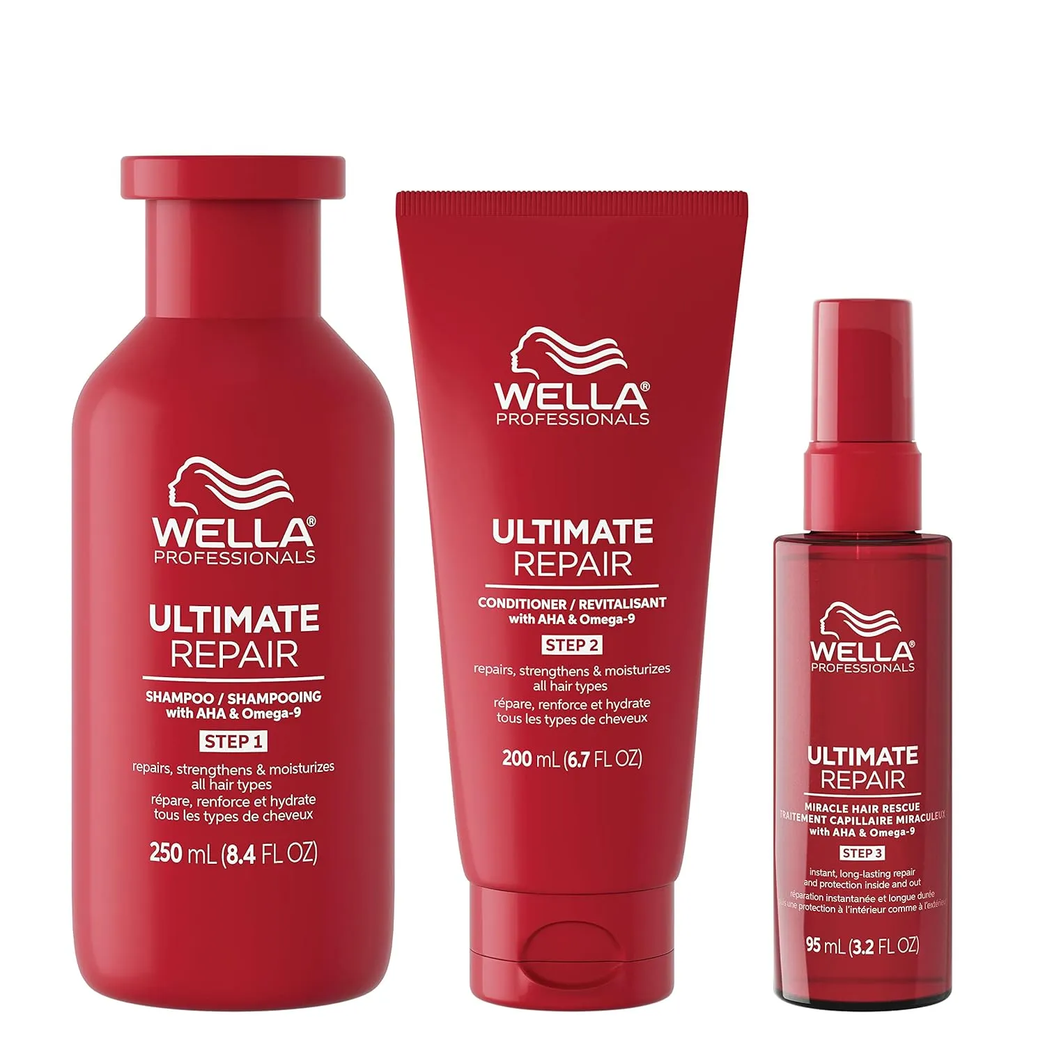 Wella Professionals ULTIMATE REPAIR Set, Lightweight Shampoo, Nourishing Conditioner, and Luxury Leave-On Hair Repair Treatment for Damaged Hair, The Ultimate Repair Regimen, 3 Unit Set