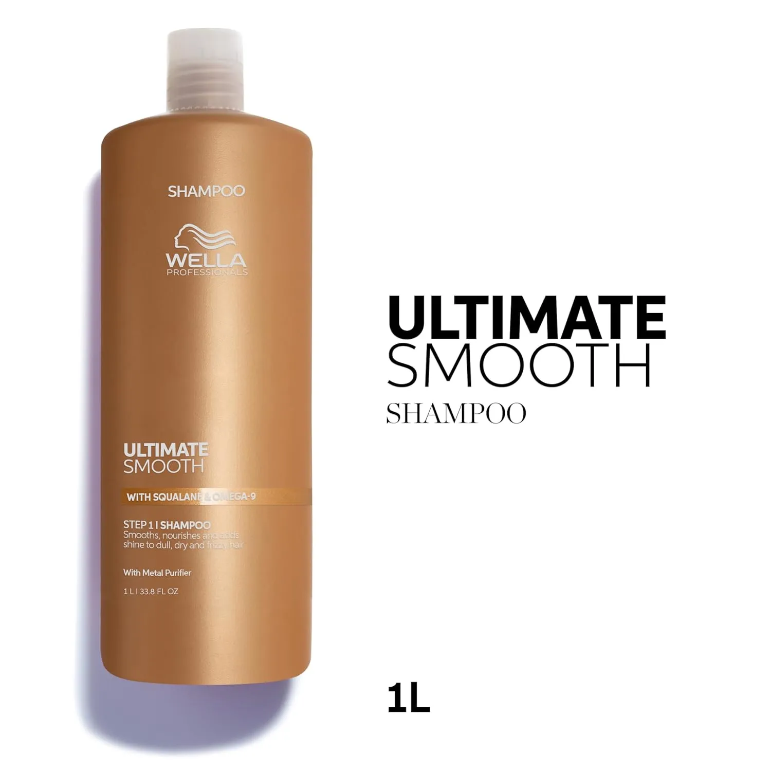 Wella Professionals ULTIMATE SMOOTH Shampoo for Dry, Dull & Frizzy Hair | For Shine & Smoothness | With Squalane & Omega 9 | Color Safe