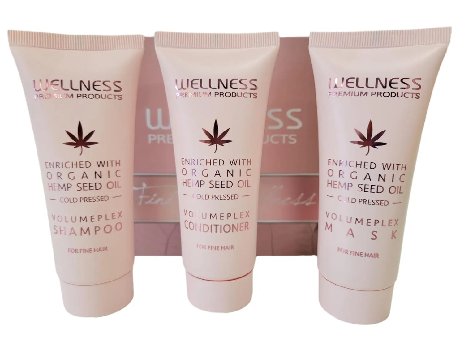 Wellness Premium Products Volumeplex Travel Set, Organic Hemp Seed Oil Shampoo, Conditioner & Hair Mask for Fine Hair, Volumizing & Nourishing, 50ml