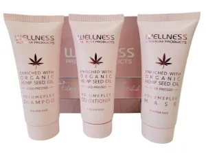 Wellness Premium Products Volumeplex Travel Set, Organic Hemp Seed Oil Shampoo, Conditioner & Hair Mask for Fine Hair, Volumizing & Nourishing, 50ml