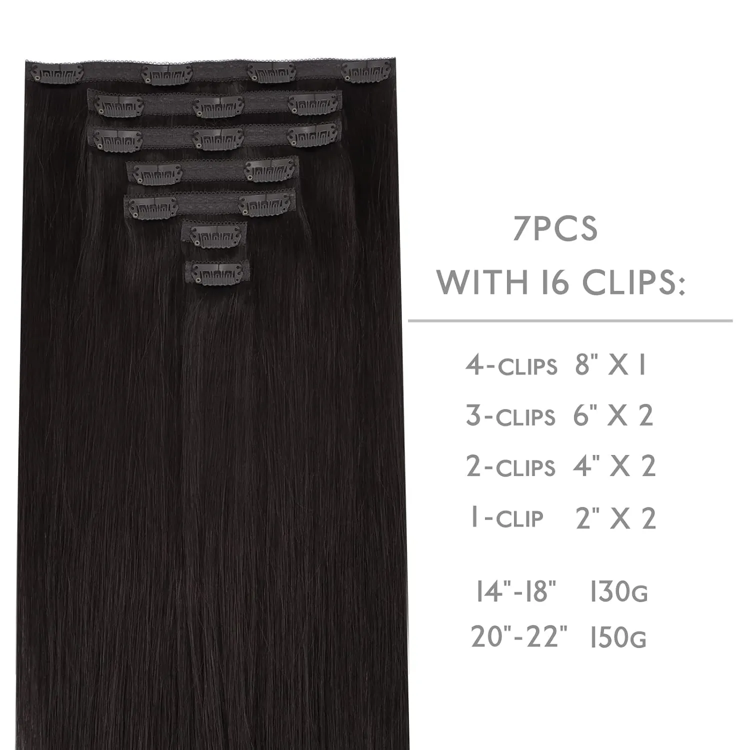 WENNALIFE Genius Seamless Clip-in Hair Extensions - 7pcs Ultra Invisible, 50% Thinner, Natural Black Real Human Hair