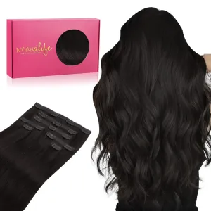 WENNALIFE Genius Seamless Clip-in Hair Extensions - 7pcs Ultra Invisible, 50% Thinner, Natural Black Real Human Hair