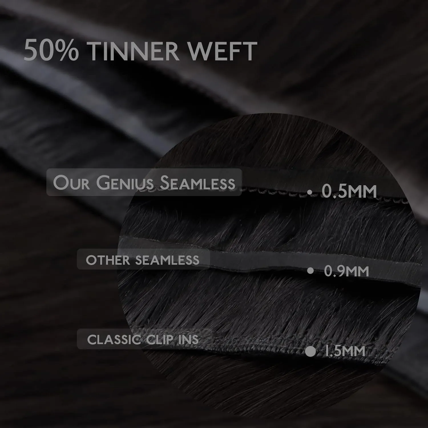 WENNALIFE Genius Seamless Clip-in Hair Extensions - 7pcs Ultra Invisible, 50% Thinner, Natural Black Real Human Hair