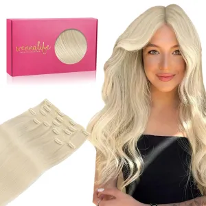 WENNALIFE Genius Seamless Clip-in Hair Extensions - 7pcs Ultra Invisible, 50% Thinner, Platinum Blonde Real Human Hair