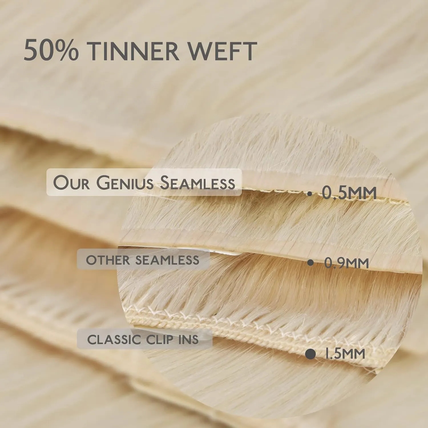 WENNALIFE Genius Seamless Clip-in Hair Extensions - 7pcs Ultra Invisible, 50% Thinner, Platinum Blonde Real Human Hair